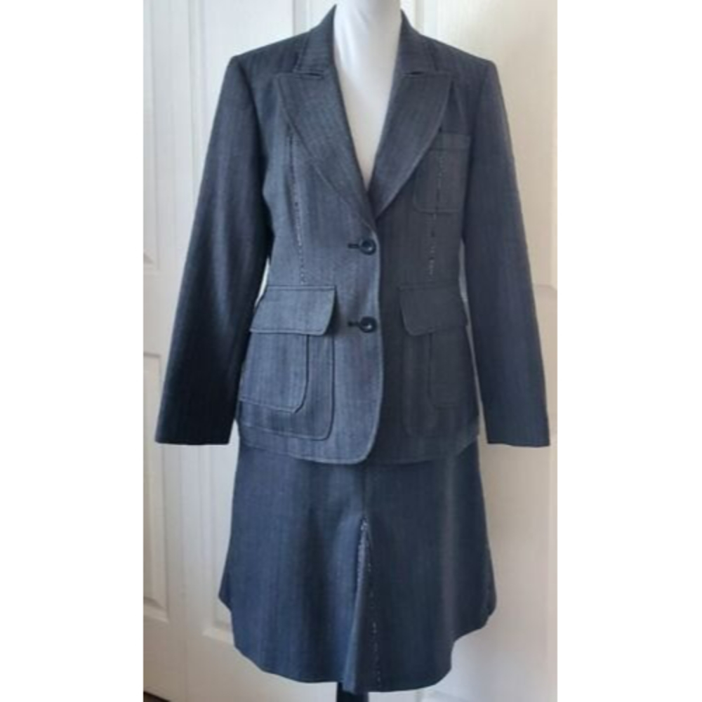 NWT HARVE BENARD  Women 2PC Gray Wool Skirt Suit  10P Skirt 12P Blazer Jacket